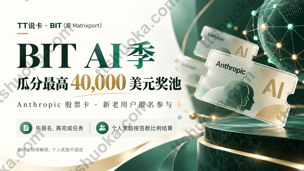 BIT原Matrixport AI季:新老用户报名攒签,瓜分最高40000美元Anthropic股票卡奖池