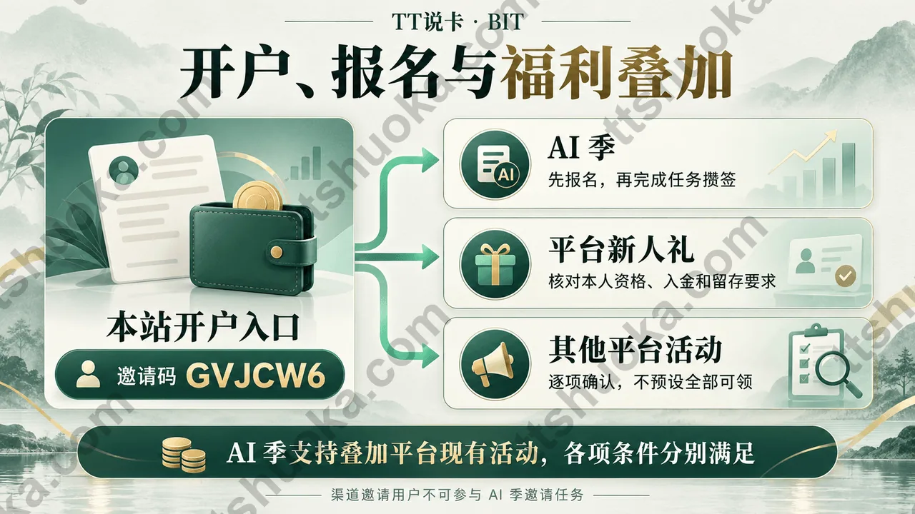 本站BIT邀请码GVJCW6:开户后单独报名AI季,平台新人礼及其他活动分别核对条件,渠道邀请用户不可参加AI季邀请任务