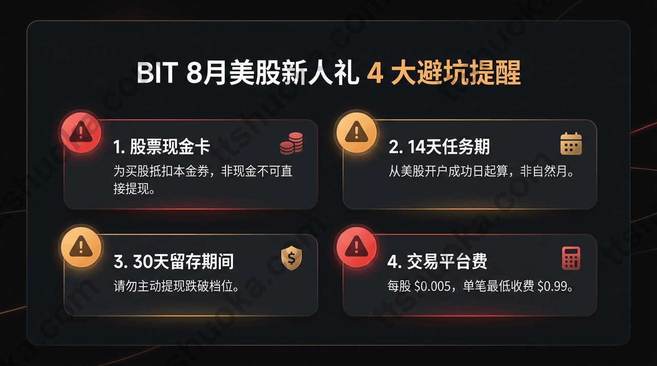 BIT 美股 8 月新人礼常见避坑与规则注意事项图