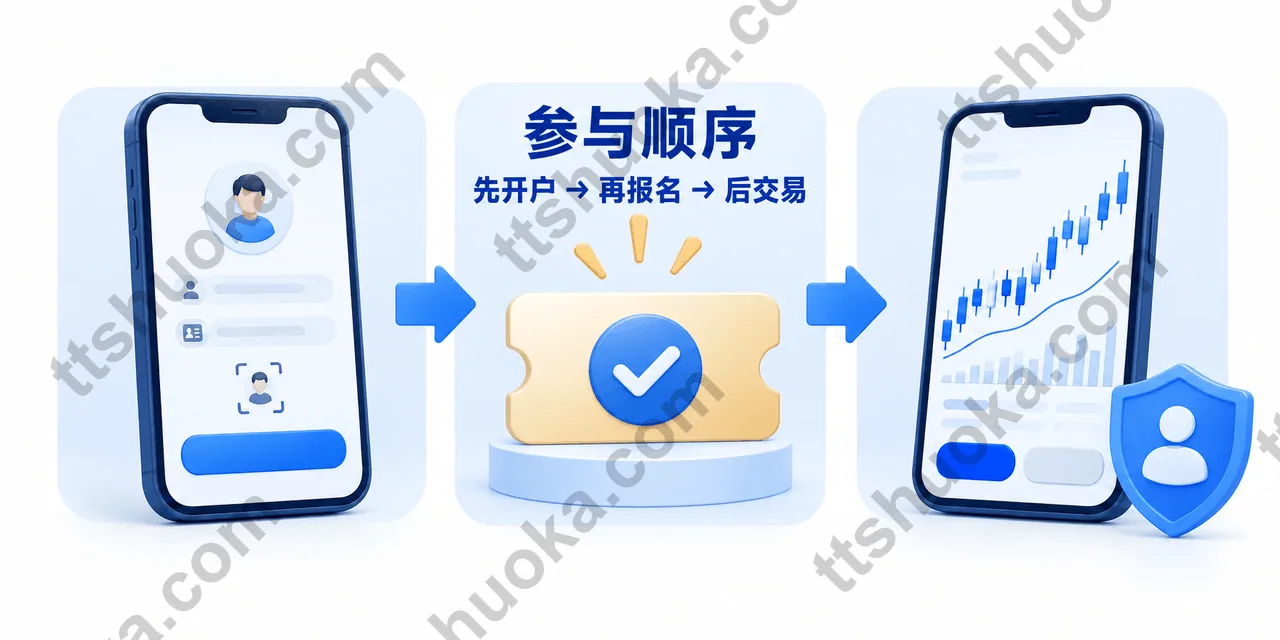 BIT苹果活动流程配图,展示注册认证、活动报名和美股交易三个阶段