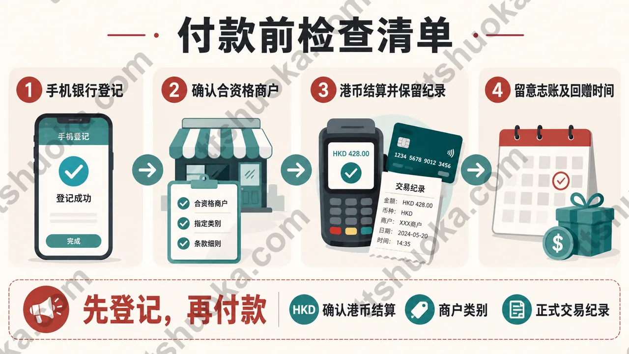 建银亚洲iPhone优惠付款前检查清单,包含手机银行登记、合资格商户、港币结算及回赠时间