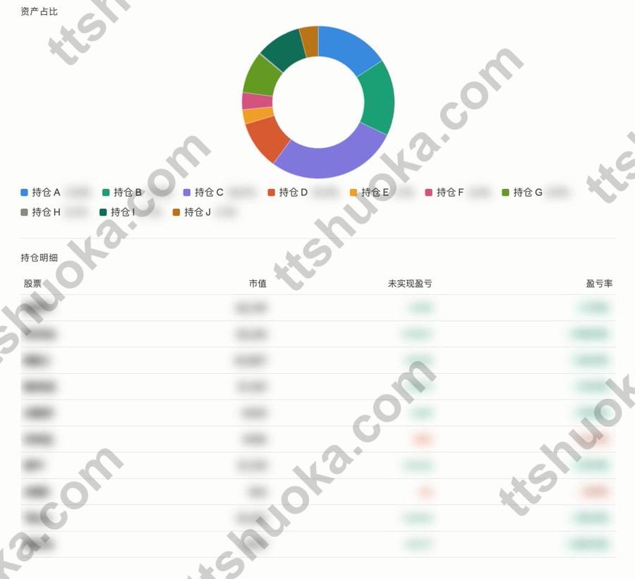 IBKR 持仓资产占比图和持仓明细表