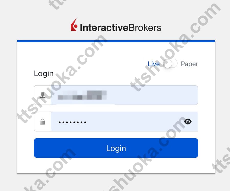 Interactive Brokers 登录页面,使用现有账户登录连接器