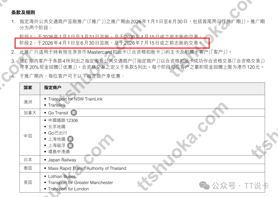 恒生指定交通20%回赠条款截图