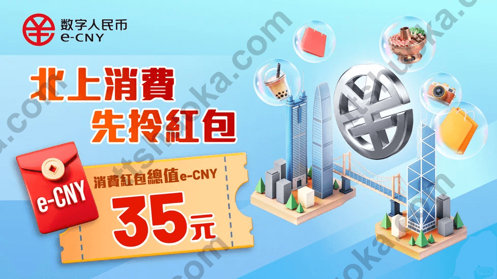 中银香港数字人民币北上消费35元红包活动图,提示在数字人民币App领取