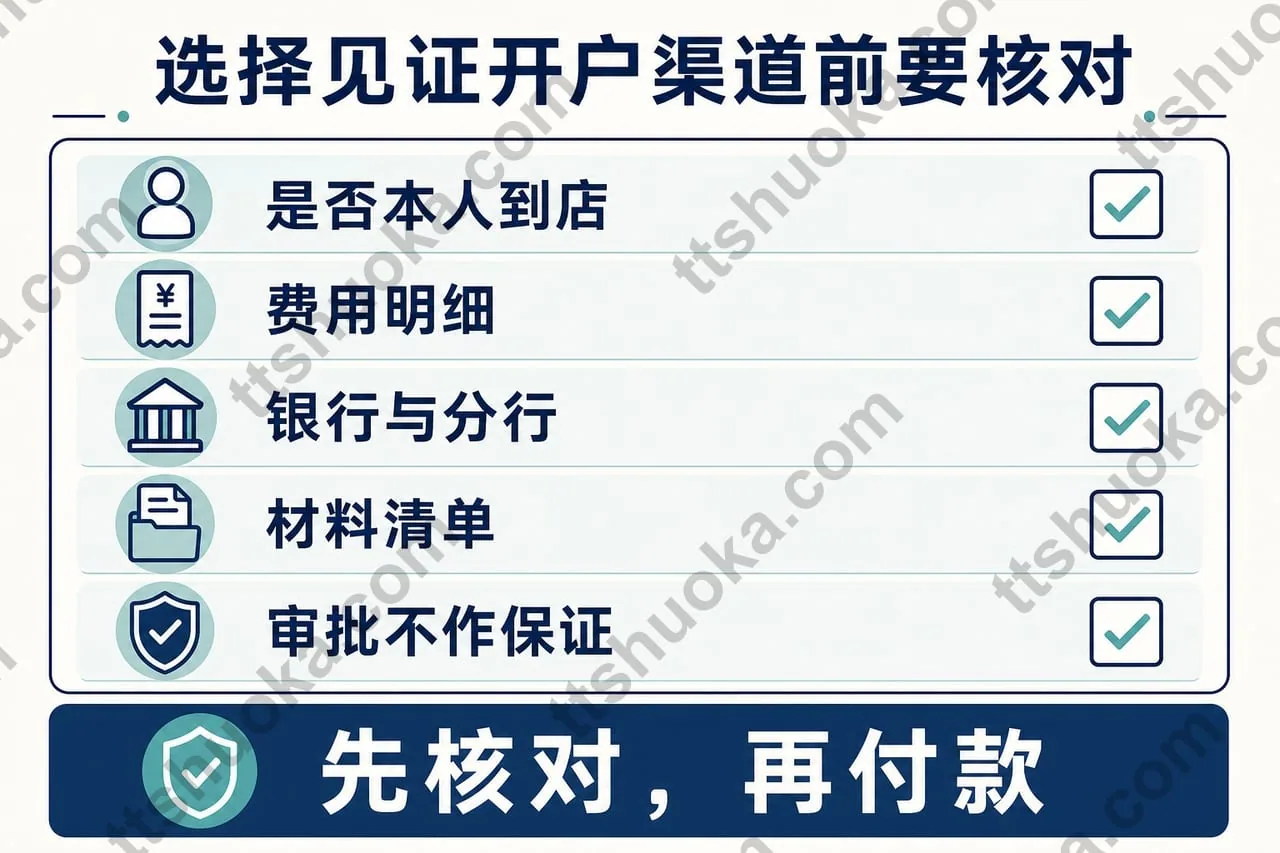 选择内地见证开户渠道前需要核对本人到店、费用、分行、材料和审批边界