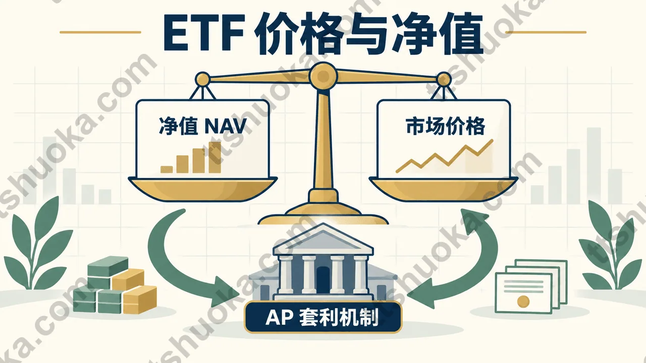 ETF净值NAV、市场价格与AP套利机制关系图