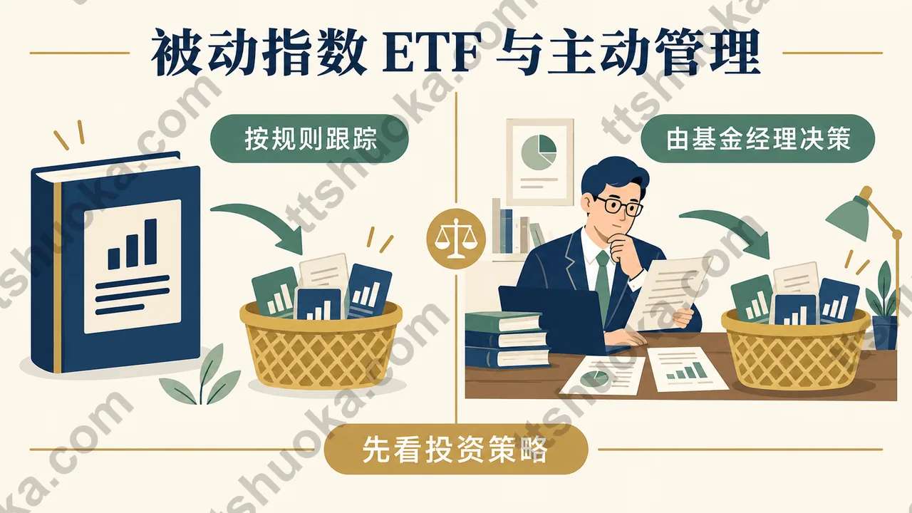 被动指数ETF和主动管理基金的决策方式对比图