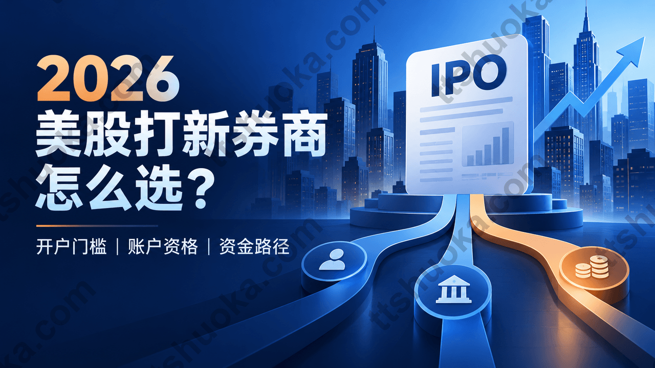 2026 美股打新券商选择封面图，展示开户门槛、账户资格和资金路径