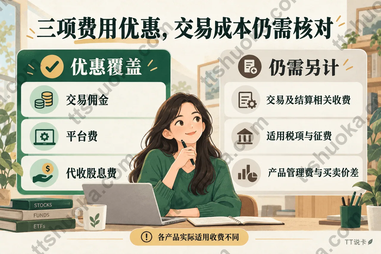 盈立ETF三免费用范围:交易佣金、平台费及代收股息费享优惠,其他适用税费、交易结算收费、产品管理费和买卖价差需另行考虑