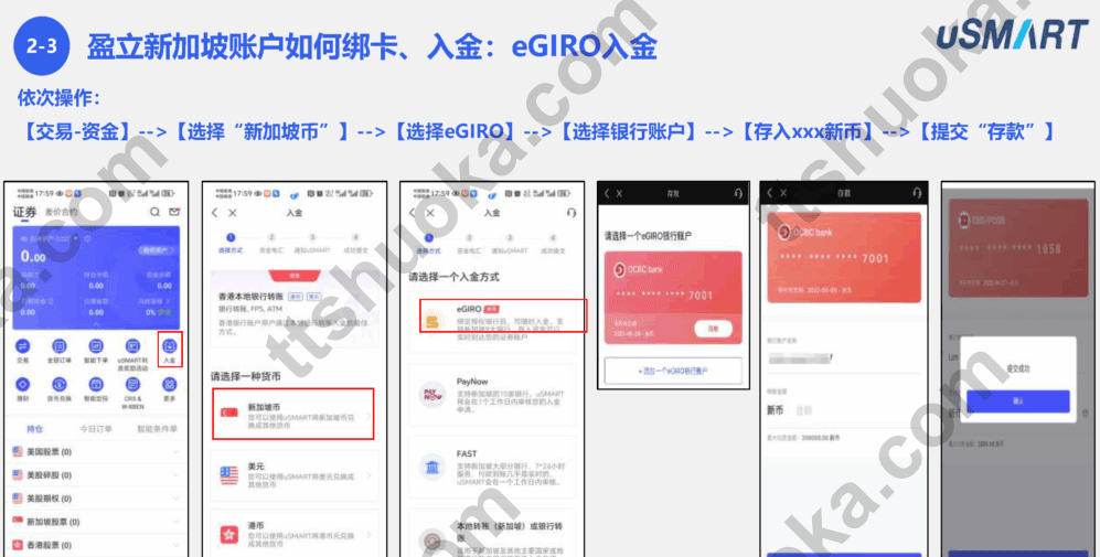 盈立证券新加坡通过 eGIRO 入金的完整操作示意图