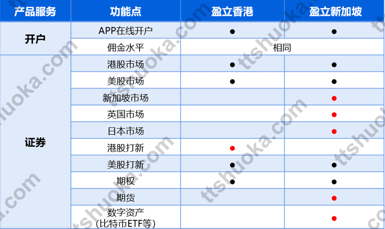 盈立香港与盈立新加坡功能差异对比表