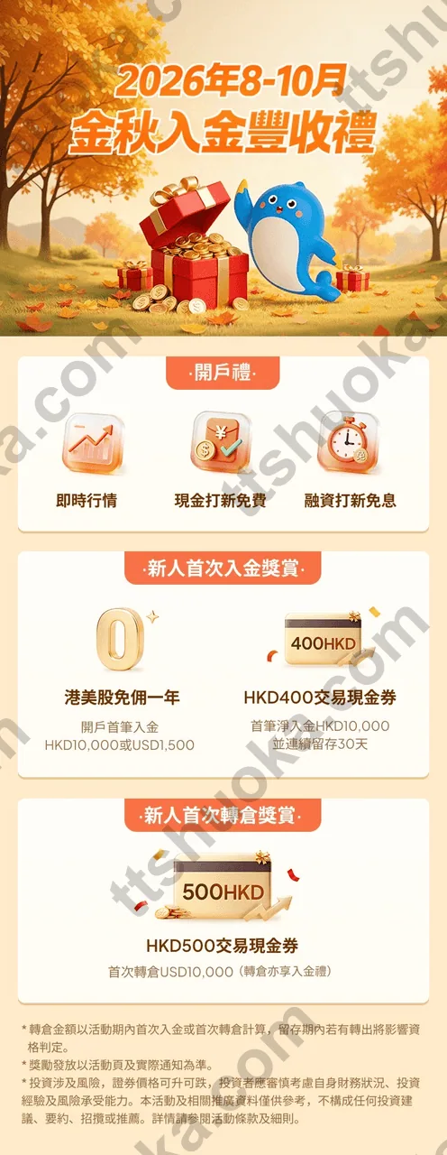云锋有鱼2026年8月至10月金秋入金丰收礼活动海报:开户礼、免佣和交易现金券