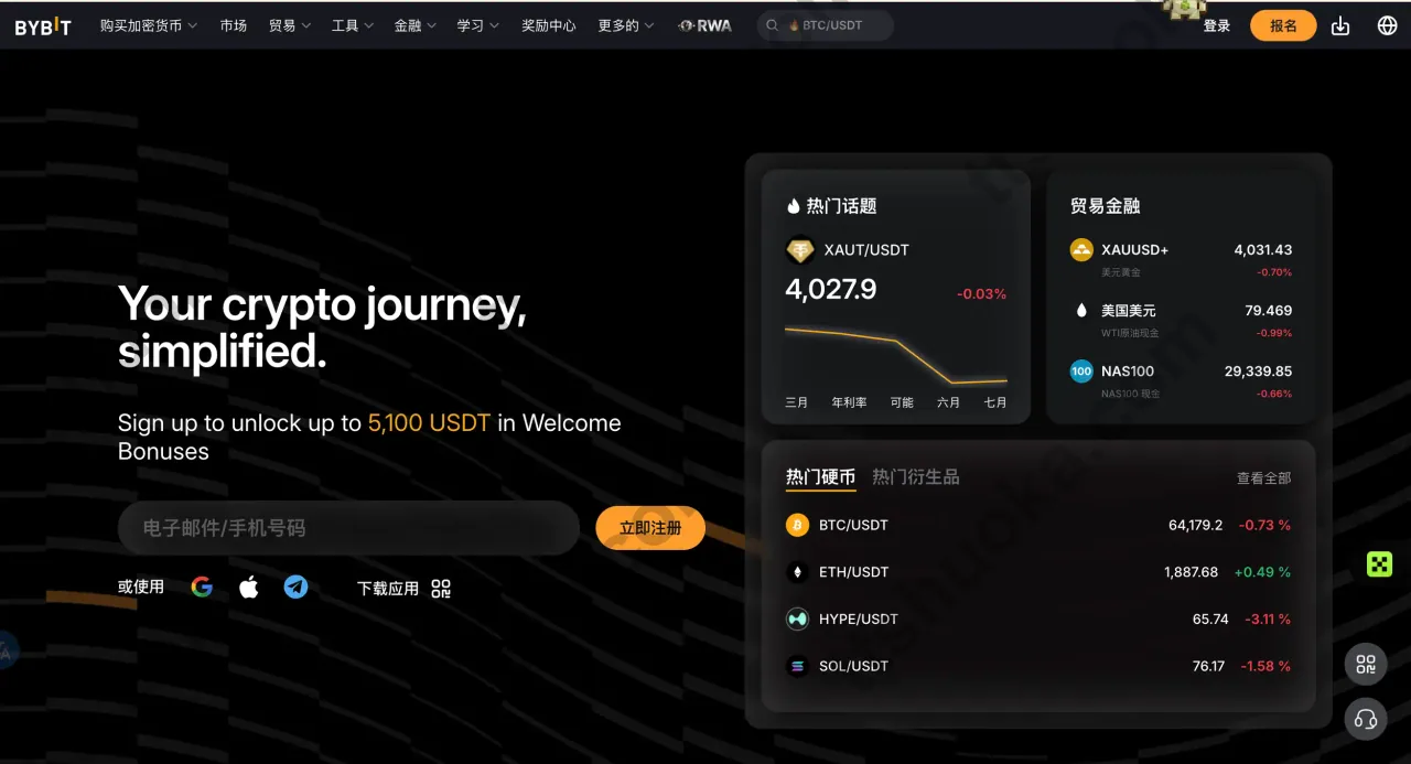 Bybit 网站注册与新用户奖励页面